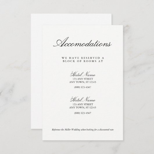 Elegant zwart wit bruiloft accommodaties Kaart (Voorkant / Achterkant)