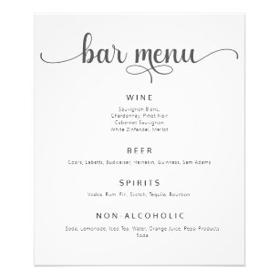 Elegant Zwart-Wit Bruiloft Bar Menu Poster