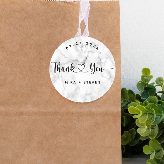 Elegant Zwart-wit bruiloft dank u Classic Ronde Sticker