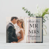 Elegant Zwart & Wit Bruiloft Dank u Foto GF Bedankkaart (Staand voorkant)