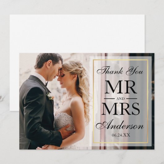 Elegant Zwart & Wit Bruiloft Dank u Foto GF Bedankkaart (Voorkant / Achterkant)