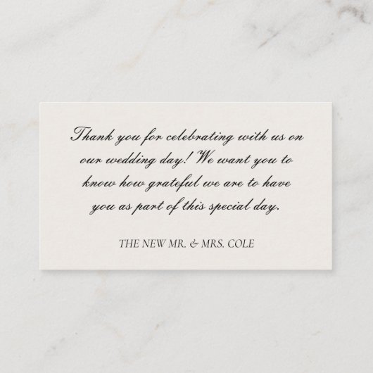 Elegant  Zwart & Wit Bruiloft Dank u Informatiekaartje (Achterkant)