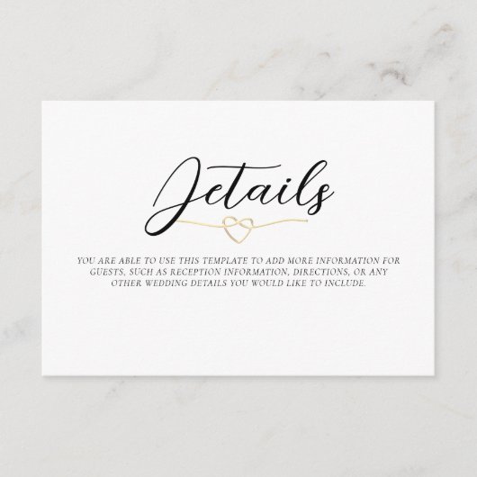 Elegant zwart wit bruiloft Details Kaart (Voorkant)