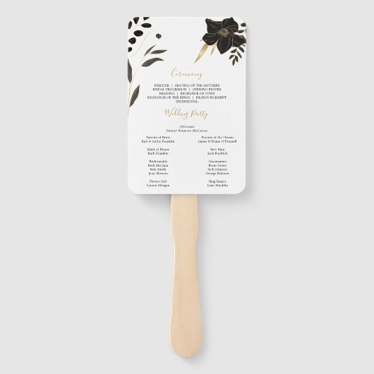 Elegant zwart, wit bruiloft fotoprogramma fans handwaaier (Achterkant)