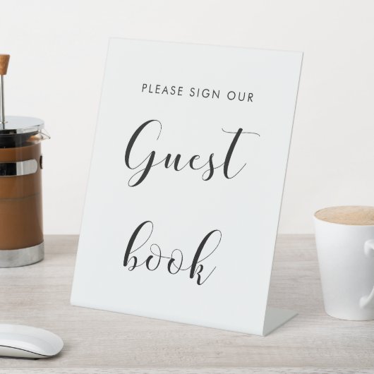 Elegant zwart-wit bruiloft gastenboek reclamebord met voetstuk (Insitu)