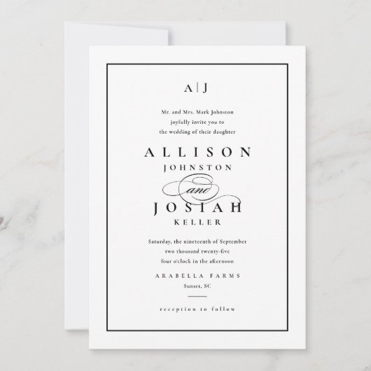 Elegant zwart-wit bruiloft kaart (Voorkant)