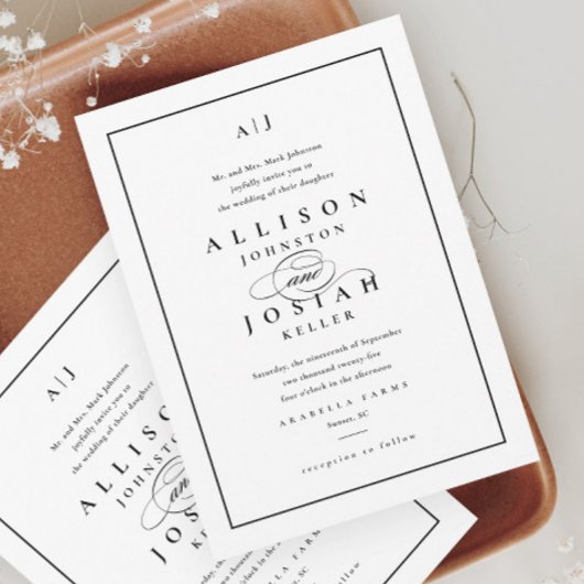 Elegant zwart-wit bruiloft kaart