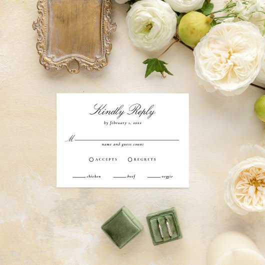 Elegant zwart-wit bruiloft kalligrafie Script RSVP Kaartje