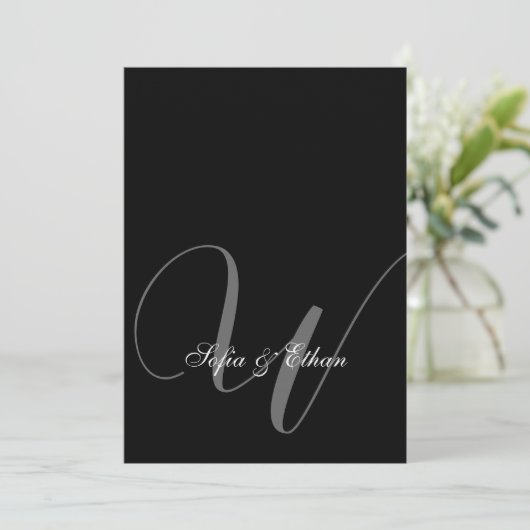 Elegant zwart wit bruiloft monogram kaart (Staand voorkant)