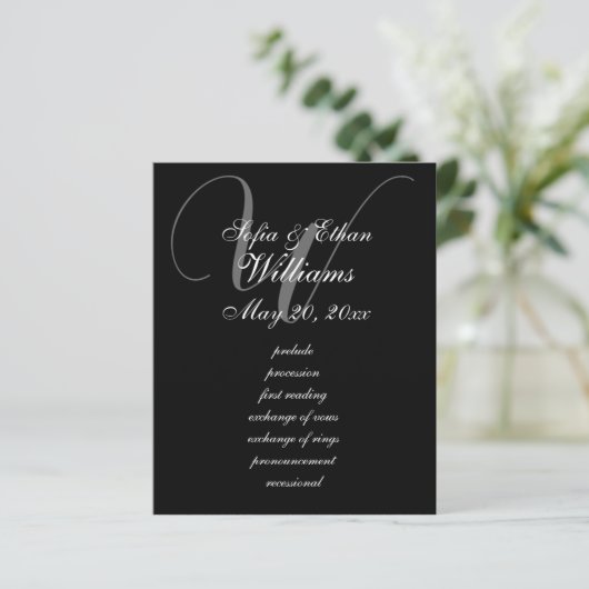 Elegant zwart wit bruiloft monogram programma (Staand voorkant)