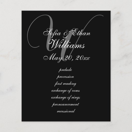 Elegant zwart wit bruiloft monogram programma (Voorkant)