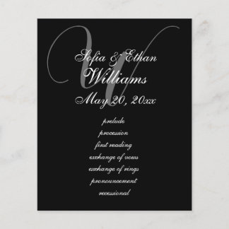 Elegant zwart wit bruiloft monogram programma