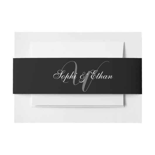 Elegant zwart wit bruiloft monogram uitnodigingen wikkel (Voorkant Voorbeeld)