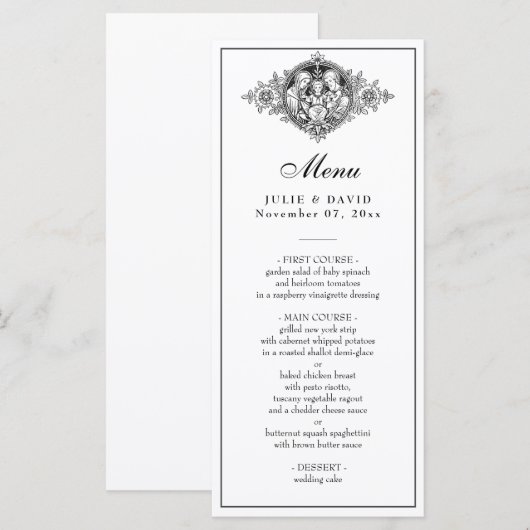 Elegant Zwart-wit Bruiloft Religieus Menu (Voorkant / Achterkant)