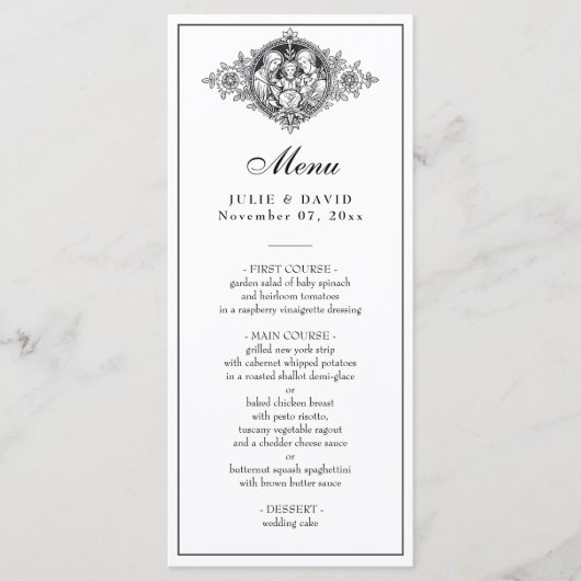 Elegant Zwart-wit Bruiloft Religieus Menu (Voorkant)