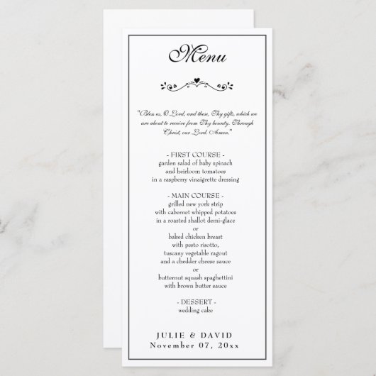 Elegant Zwart-wit Bruiloft Religieus Menu (Voorkant / Achterkant)
