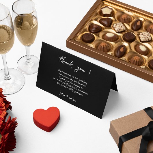 Elegant zwart-wit bruiloft thema bedankkaart