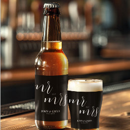 Elegant zwart-wit bruiloft thema bier etiket