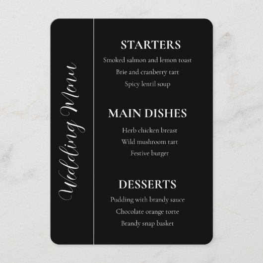 Elegant zwart-wit bruiloft thema menu (Voorkant)
