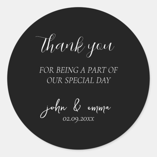 Elegant zwart-wit bruiloft thema ronde sticker (Voorkant)