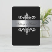 Elegant zwart-wit, bruiloft uitnodiging (Staand voorkant)