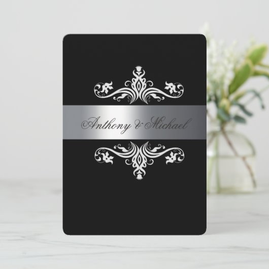 Elegant zwart-wit, bruiloft uitnodiging (Staand voorkant)