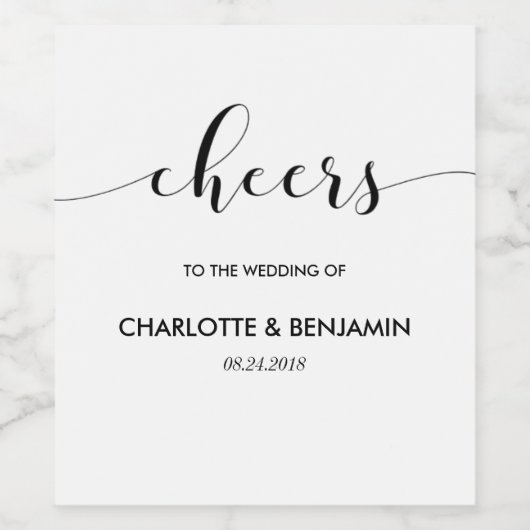 Elegant zwart-wit bruiloft wijn label etiket (Enkel label)