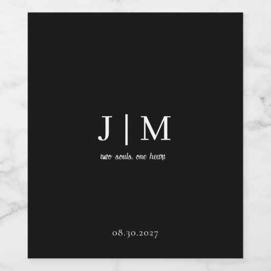 Elegant zwart-wit bruiloft wijnlabel wijn etiket (Enkel label)