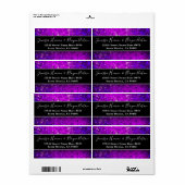 Elegant zwart-wit bruiloftsfeest met paarse glitte etiket (Full Sheet)