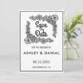 Elegant zwart wit bruinbruin bruiloft Bewaar datum Kaart (Staand voorkant)