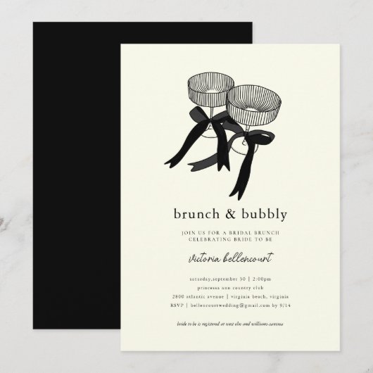 Elegant zwart wit Brunch Bubbly Vrijgezellenfeest Kaart (Voorkant / Achterkant)