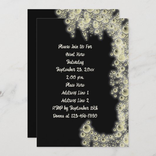 Elegant zwart-wit bubbels feest kaart (Voorkant / Achterkant)