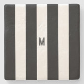 Elegant zwart-wit cabana streep monogram stenen onderzetter (Voorkant)