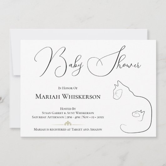 Elegant Zwart & Wit Cat Lover Baby shower Kaart (Voorkant)