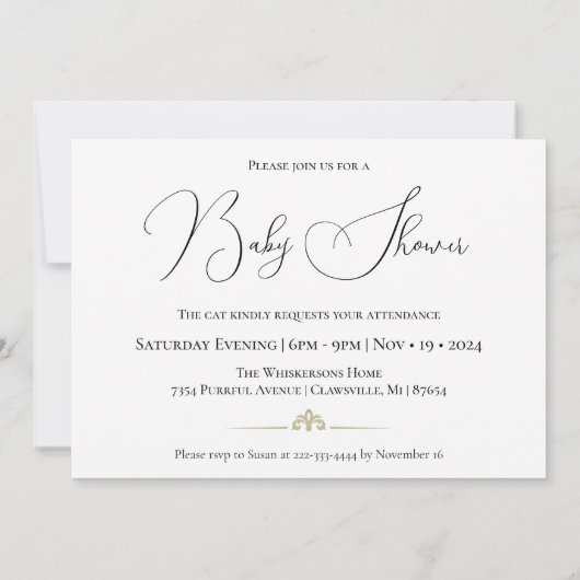 Elegant Zwart & Wit Cat Lover Baby shower Kaart (Achterkant)