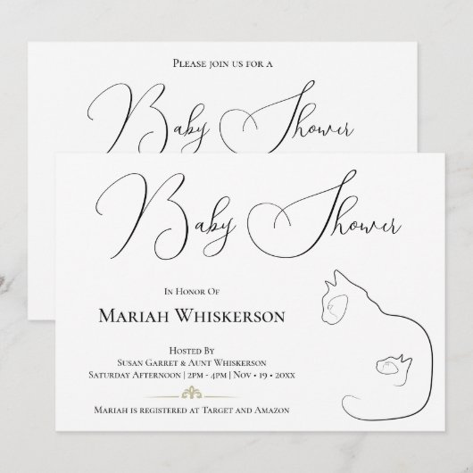 Elegant Zwart & Wit Cat Lover Baby shower Kaart (Voorkant / Achterkant)