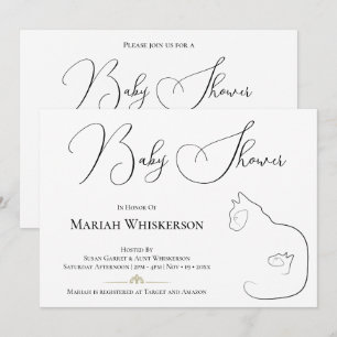 Elegant Zwart & Wit Cat Lover Baby shower Kaart