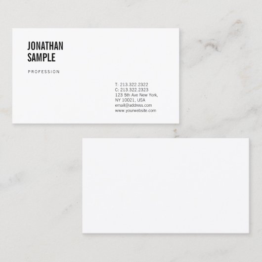 Elegant Zwart-wit Clean Design Modern Plain Visitekaartje (Voorkant / Achterkant)