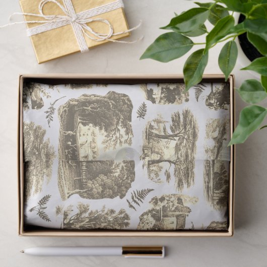 Elegant  Zwart Wit Country Toile Beige Tissuepapier (Geschenk)