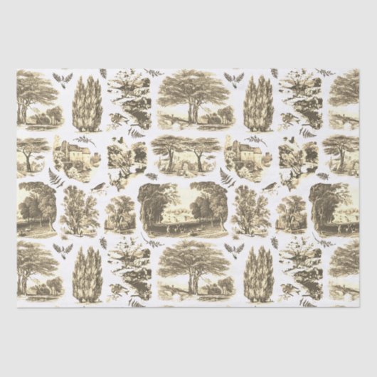 Elegant Zwart Wit Country Toile Beige Tissuepapier (Voorkant)