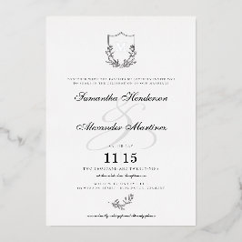 Elegant Zwart & Wit Crest Bruiloft Folie Uitnodiging