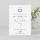 Elegant Zwart & Wit Crest Bruiloft Folie Uitnodiging (Staand Voorkant)