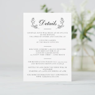 Elegant Zwart & Wit Crest Bruiloft Informatiekaartje