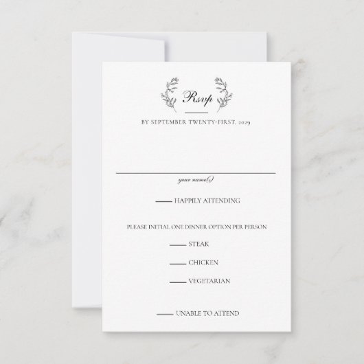Elegant Zwart & Wit Crest Bruiloft RSVP Kaartje (Voorkant)