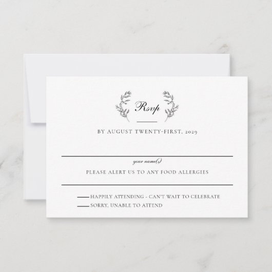 Elegant Zwart & Wit Crest Bruiloft RSVP Kaartje (Voorkant)