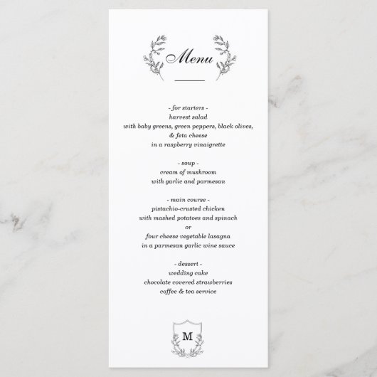 Elegant Zwart & Wit Crest Menu (Voorkant)
