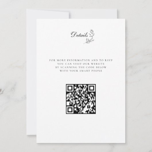 Elegant Zwart & Wit Crest met QR Code Bruiloft Kaart (Achterkant)