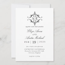 Elegant zwart & wit crest monogram bruiloft