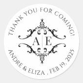Elegant zwart & wit crest monogram bruiloft ronde sticker (Voorkant)