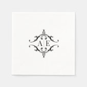 Elegant zwart & wit crest monogram bruiloft servet (Voorkant)